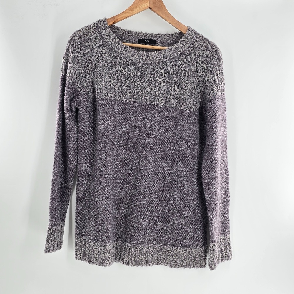 Fate Women's Medium Sweater Purple Clairina Textured Long Sleeve Pullover